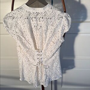 Heartsoul White Lace Corset Back Blouse Romantic Coquette Top XL